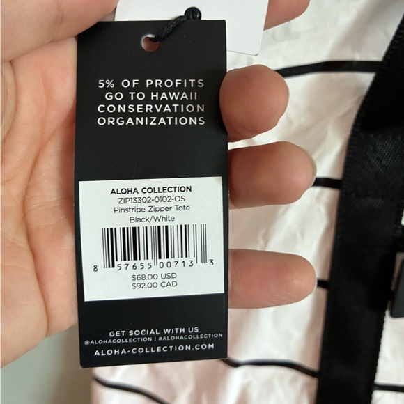 NWT ALOHA Collection Splash-Proof Foldable Beach Bag Tote Zipper Top White Black - Picture 5 of 8